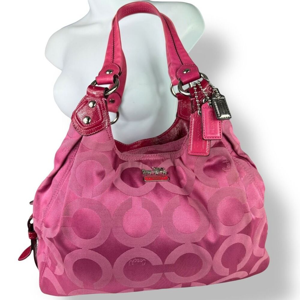 Coach Vintage 14305 Madison Op Art Maggie Hobo Bag Raspberry Pink Sateen Y2K 90s